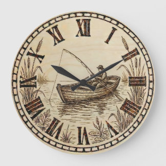 Fishing Boat Wall Clock – Wood-Burned Style