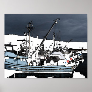 Fishing boat watercolor photograph poster