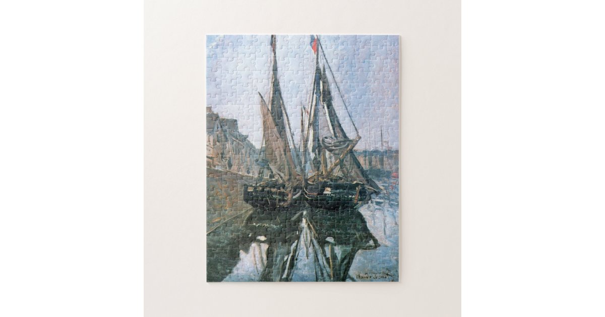 Fishing Boats at Honfleur 1868 Monet Fine Art Jigsaw Puzzle | Zazzle