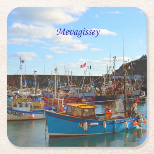 Fishing Boats at Mevagissey Cornwall England Photo Square Paper Coaster