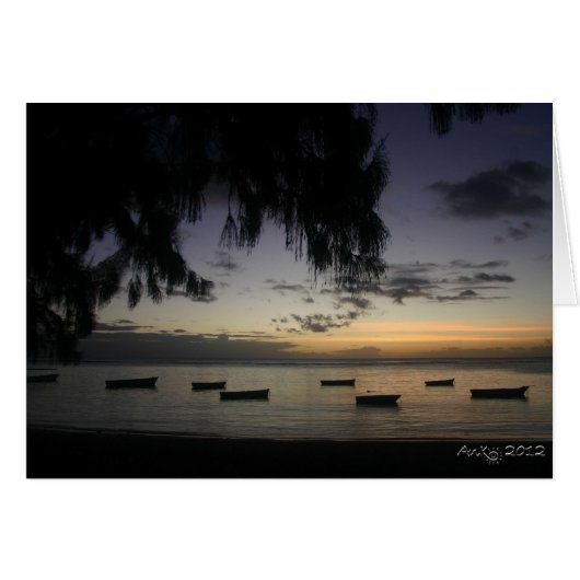 Fishing boats at sunset cards (Front Horizontal)