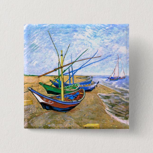 Fishing Boats Beach Saintes-Maries Van Gogh Fine Button (Front)