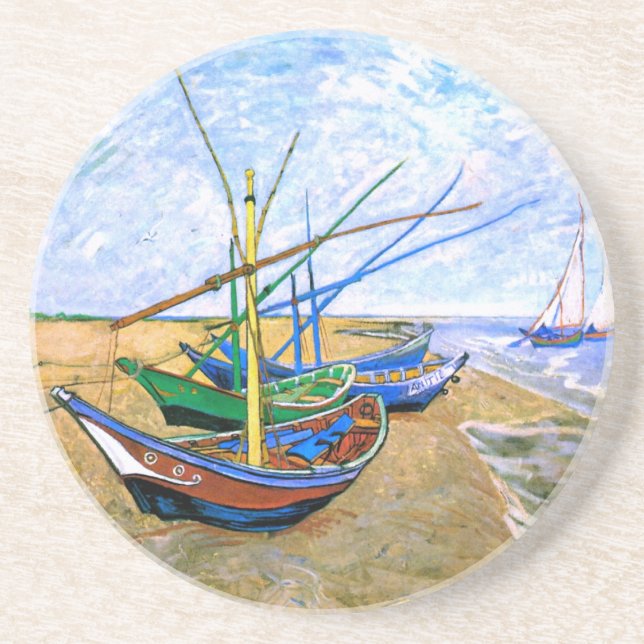 Fishing Boats Beach Saintes-Maries Van Gogh Fine Drink Coaster (Front)