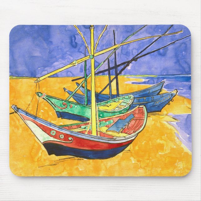 Fishing Boats Beach Saintes-Maries Van Gogh Fine Mouse Pad (Front)