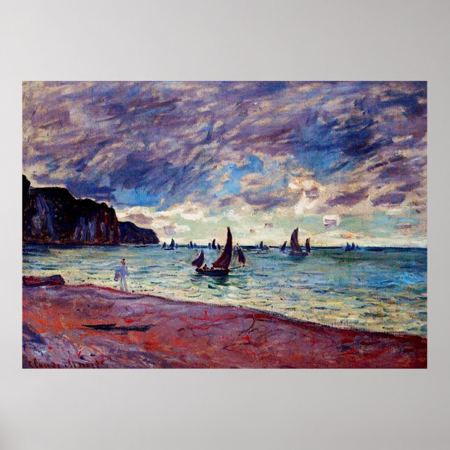 Fishing Boats by the Beach and the Cliffs Poster (Front)