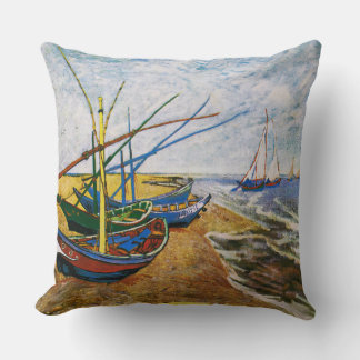 Fishing Boats by Vincent van Gogh Throw Pillow
