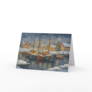 Fishing Boats in Harbor Christmas Card