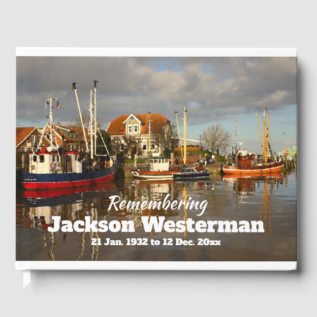 Fishing Boats in Harbor Memorial  Guest Book (Front)
