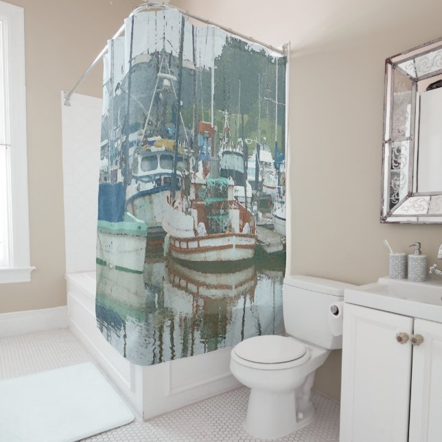 Fishing Boats in Marina Shower Curtain (In Situ)