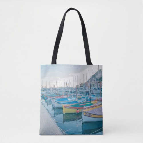 Fishing boats in Nice French Riviera Tote Bag