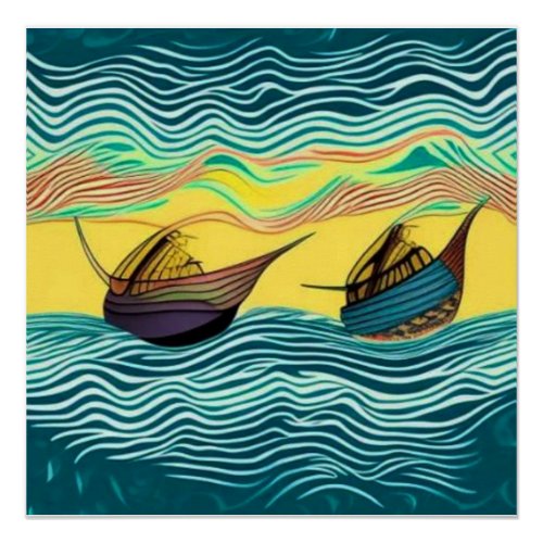 Fishing Boats in storm Poster