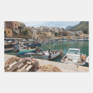 Fishing boats in the Castellammare del Golfo port Rectangular Sticker