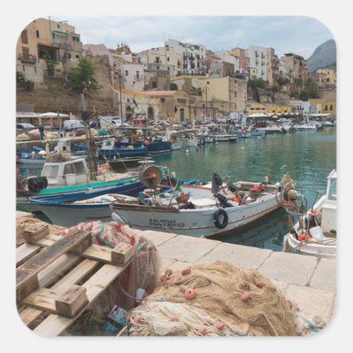Fishing boats in the Castellammare del Golfo port Square Sticker