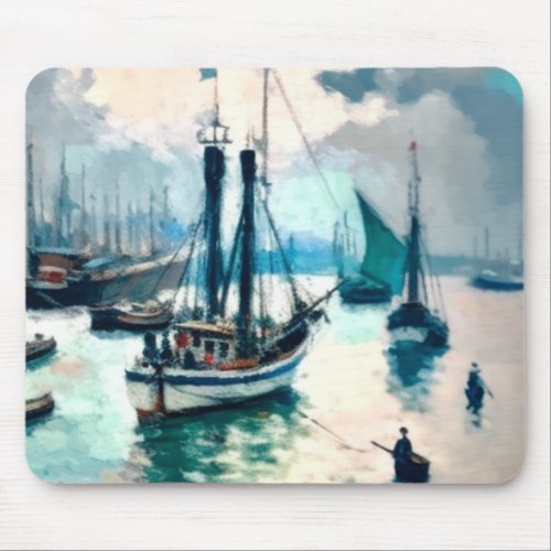 Fishing Boats Leaving the Harbor Art Style Mouse Pad