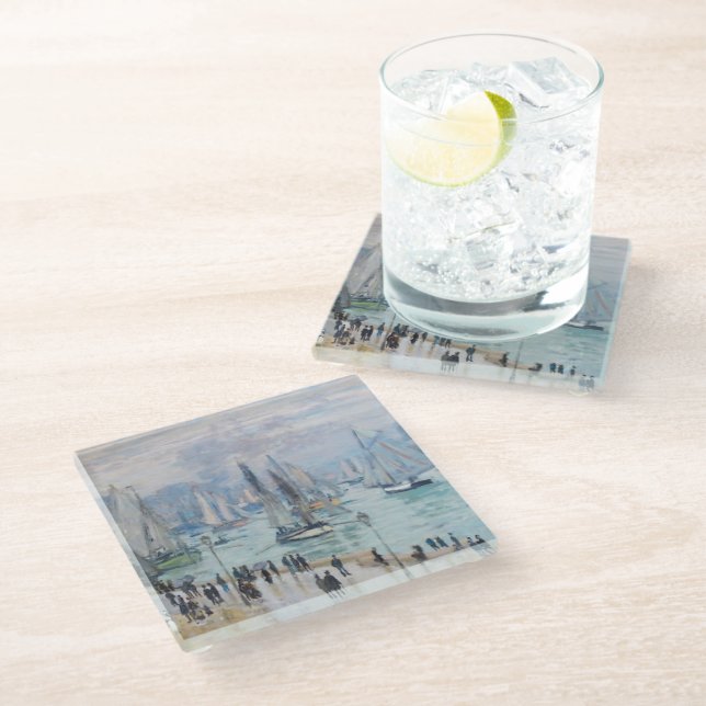 Fishing Boats Leaving the Harbor | Claude Monet Glass Coaster (Angled)