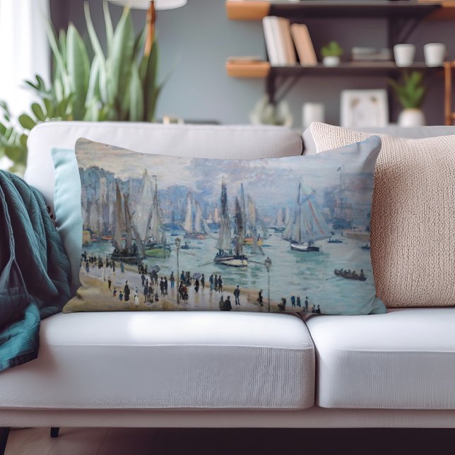 Fishing Boats Leaving the Harbor | Claude Monet Lumbar Pillow (Creator Uploaded)