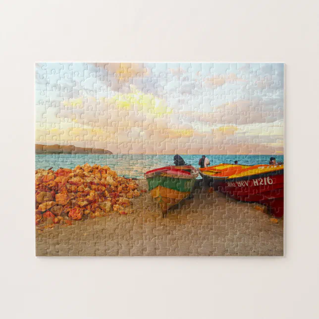 Fishing boats on a Jamaica beach. Jigsaw Puzzle Zazzle