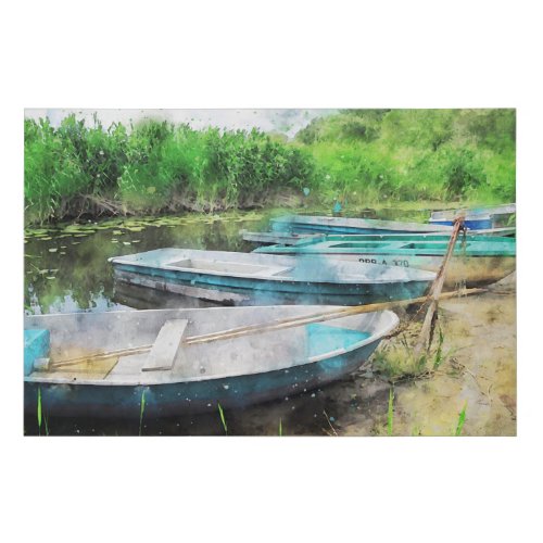 fishing boats on a lakeside Havelland watercolor Faux Canvas Print
