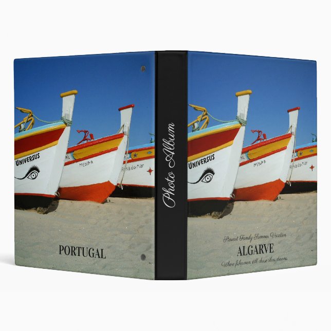 Fishing Boats on Algarve's Beach Photo 3 Ring Binder (Background)