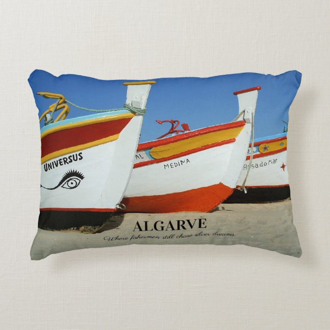 Fishing Boats on Algarve's Beach Photo Accent Pillow (Front)