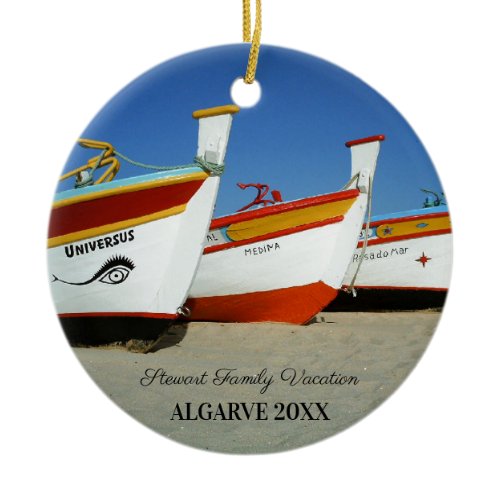 Fishing Boats on Algarve's Beach Photo Ceramic Ornament