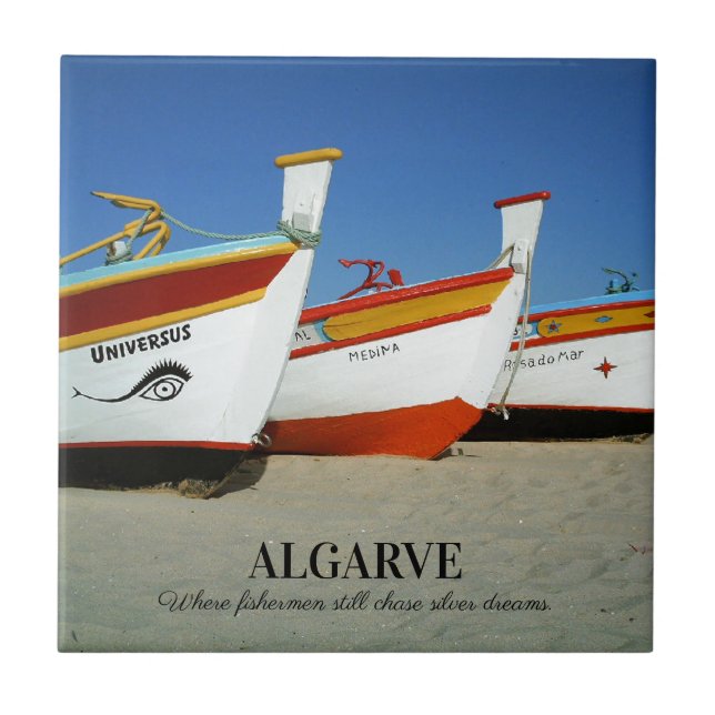 Fishing Boats on Algarve's Beach Photo Ceramic Tile (Front)