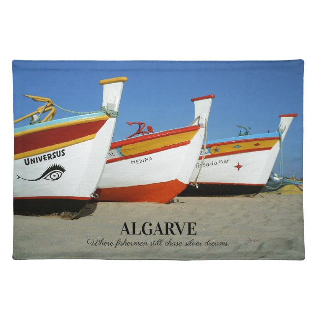 Fishing Boats on Algarve's Beach Photo Cloth Placemat (Front)