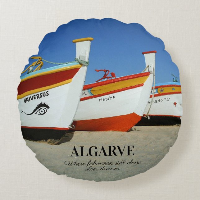 Fishing Boats on Algarve's Beach Photo Round Pillow (Front)