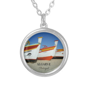 Fishing Boats on Algarve's Beach Photo Silver Plated Necklace