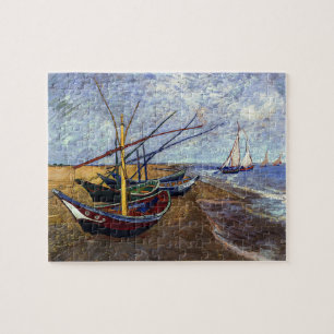 Fishing Boats on Beach Art Painting Jigsaw Puzzle