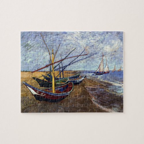 Fishing Boats on Beach Art Painting Jigsaw Puzzle