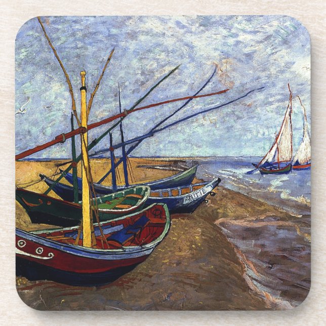 Fishing Boats on Beach Beverage Coaster (Front)