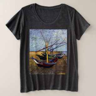 Fishing Boats on Beach by Van Gogh Plus Size T-Shirt