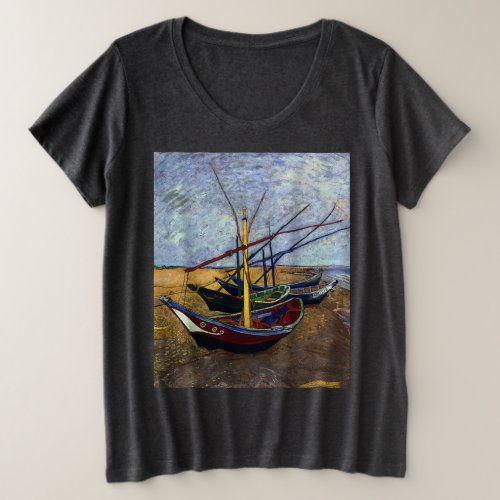 Fishing Boats on Beach by Van Gogh Plus Size T_Shirt