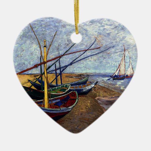 Fishing Boats on Beach Ceramic Ornament