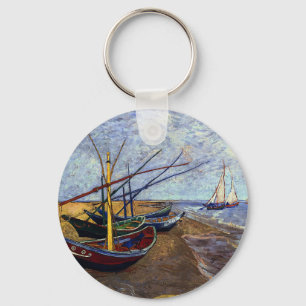 Fishing Boats on Beach Keychain