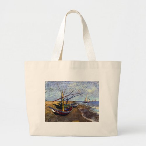 Fishing Boats on Beach Large Tote Bag