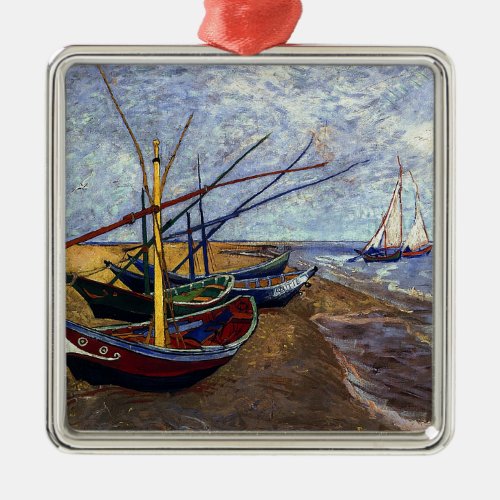 Fishing Boats on Beach Metal Ornament