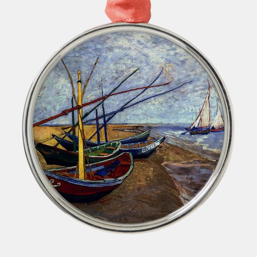 Fishing Boats on Beach Metal Ornament