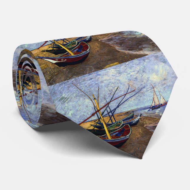 Fishing Boats on Beach Neck Tie (Rolled)