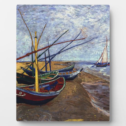 Fishing Boats on Beach Plaque