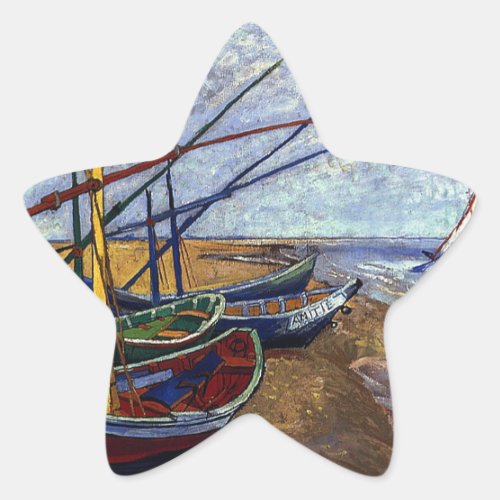 Fishing Boats on Beach Star Sticker