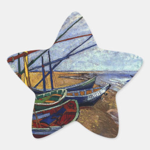 Fishing Boats on Beach Star Sticker