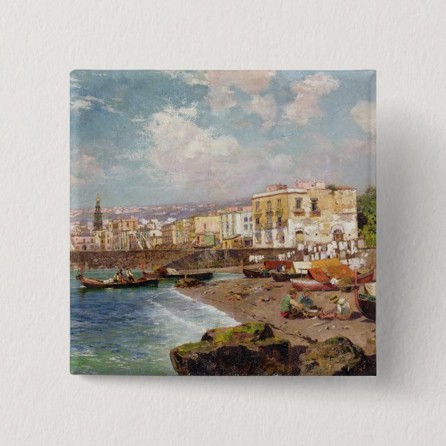 Fishing Boats on the Beach at Marinella, Naples (o Button (Front)
