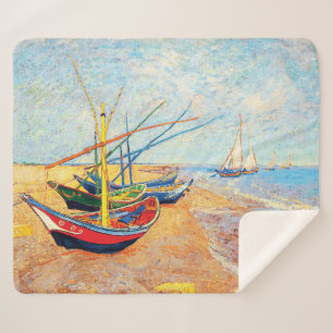 Fishing Boats on the Beach at Saintes-Maries Sherpa Blanket
