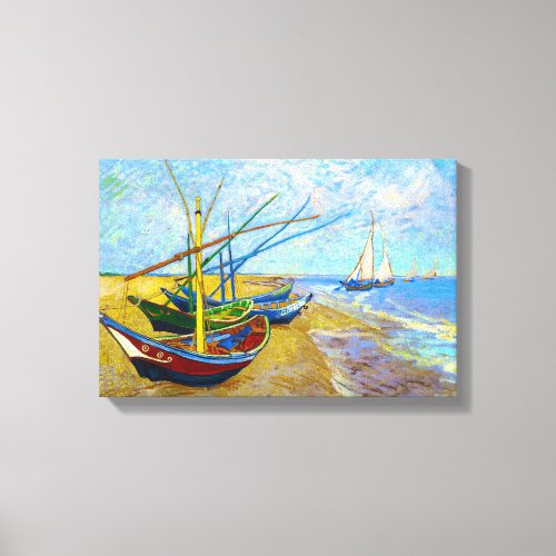 Fishing Boats on the Beach by Vincent Van Gogh Canvas Print