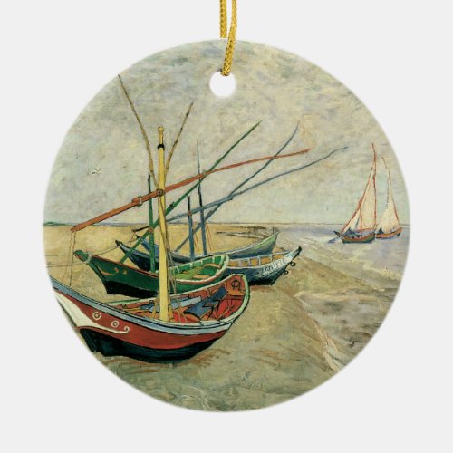 Fishing Boats on the Beach by Vincent van Gogh Ceramic Ornament