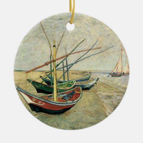 Fishing Boats on the Beach by Vincent van Gogh Ceramic Ornament
