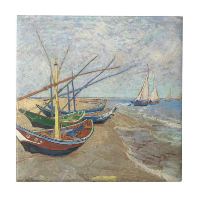 Fishing Boats on the Beach by Vincent Van Gogh  Ceramic Tile (Front)