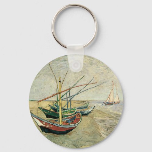 Fishing Boats on the Beach by Vincent van Gogh Keychain